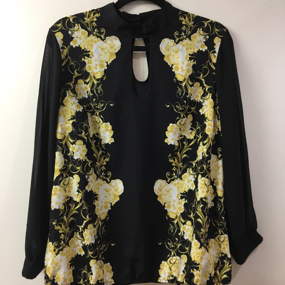 NWT New York & Co Black floral blouse